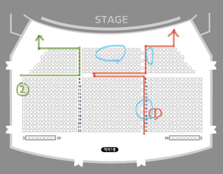 TO_myudone's tweet photo. 더듬더듬 키치 나눔 기억에 의존하자면……..

1. 처음 등장하면서 하늘색 부근에서 한 번 뿌리고
2. 오블통 앞쪽 분들에게 나눠주고
3. 무대 올라가서 중블 쪽에 한 번 뿌렸던 것 같아요

* 오른쪽이 잘 안보였어서 정확하지 않음 주의 !!
* 공연마다/루케니마다 다를 수 있음 주의 https://t.co/2GucaTAdVS