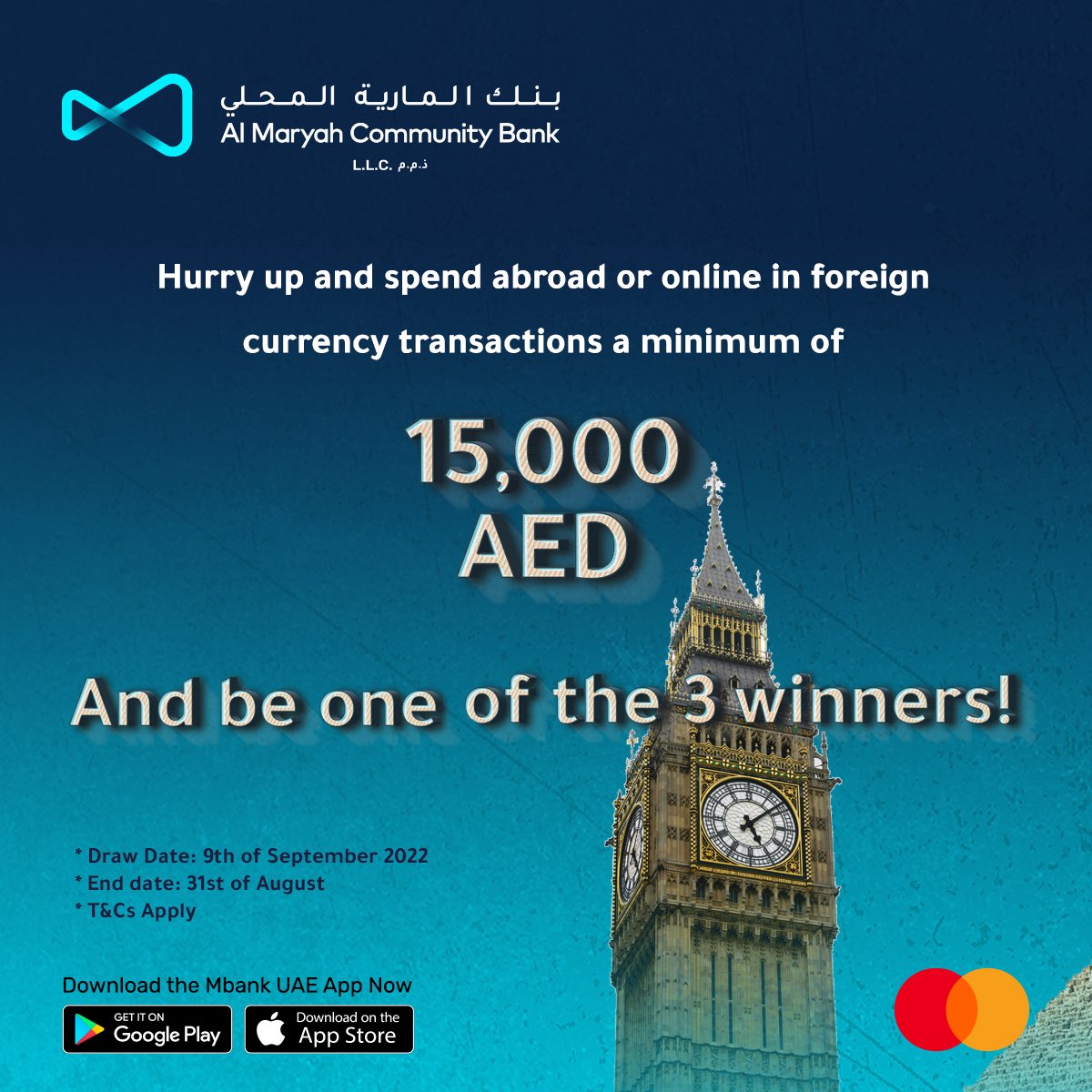 almaryahbank's tweet photo. Hurry up and spend abroad or online in foreign currency transactions a minimum of AED 15,000 and be one of the 3 winners!

*T&amp;Cs apply 

To learn more, please visit 
https://t.co/BlHo20sDmR

#DoubleCashback #MbankUAE #BankOnUs https://t.co/gmz8guHbgz