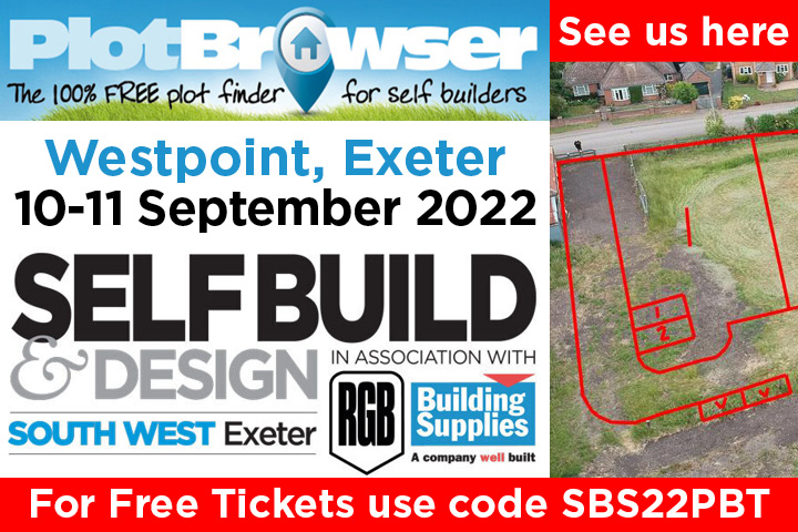 PlotBrowser's tweet photo. We are exhibiting at @SelfBuildDesign South West in Exeter on Saturday 10 & Sunday 11 September. Use our code to get free tickets for the show https://t.co/8LB4tALIlK #selfbuild #buildingplot #barnconversion https://t.co/PIbCuy5VpX