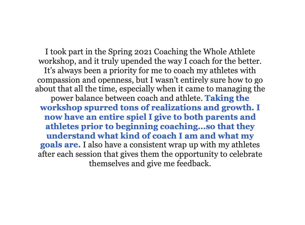 CoachingWhole's tweet photo. Why we do what we do --- We recently received an email from a coach who took part in our 2021 USATF program. She wanted to share with us the impact this experience has had on her coaching &amp; relationship with her athletes.

Thank you coaches for making the experience what it is! https://t.co/JhrI8j53YY