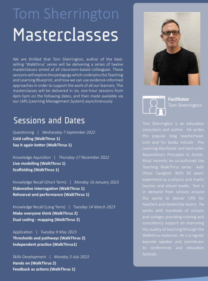ATTInstitute's tweet photo. Thrilled that our ATT colleagues have the opportunity to attend Masterclasses by none other than✨@teacherhead✨ focused on selected @WALKTHRUs_5
The first session kicks off with ❓questioning❓on 7th Sept!
ATT colleagues sign up on their BlueSky account @BlueSkyMatters! https://t.co/IRAtgrNw4g