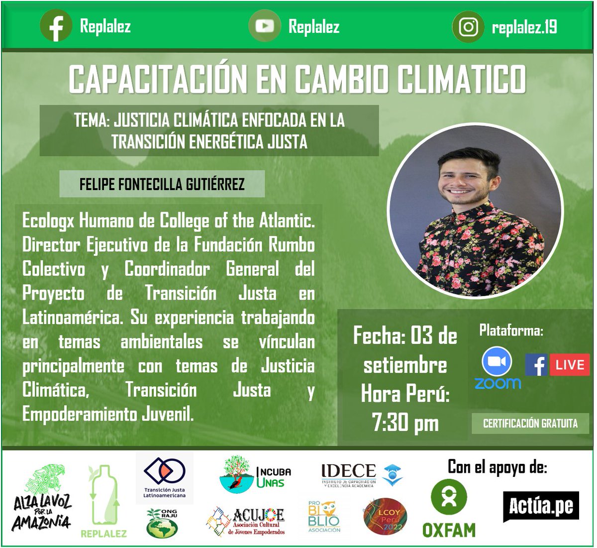 replalez's tweet photo. Capacitaciones #alzalavozporlaamazonia
Deseas informarte sobre cambio climatico😱😍
 Inscríbete aquí https://t.co/chh43tAQV4
#activismo #organizaciones #replalez
#energiasrenovables #transicionenergetica
#cambioclimatico #justiciaclimatica #luchaclimatica #alvalavozporlaamazonia https://t.co/AaJkghXVWt