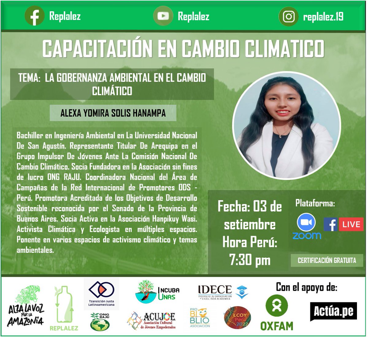 replalez's tweet photo. Capacitaciones #alzalavozporlaamazonia
Deseas informarte sobre cambio climatico😱😍
 Inscríbete aquí https://t.co/chh43tAQV4
#activismo #organizaciones #replalez
#energiasrenovables #transicionenergetica
#cambioclimatico #justiciaclimatica #luchaclimatica #alvalavozporlaamazonia https://t.co/AaJkghXVWt