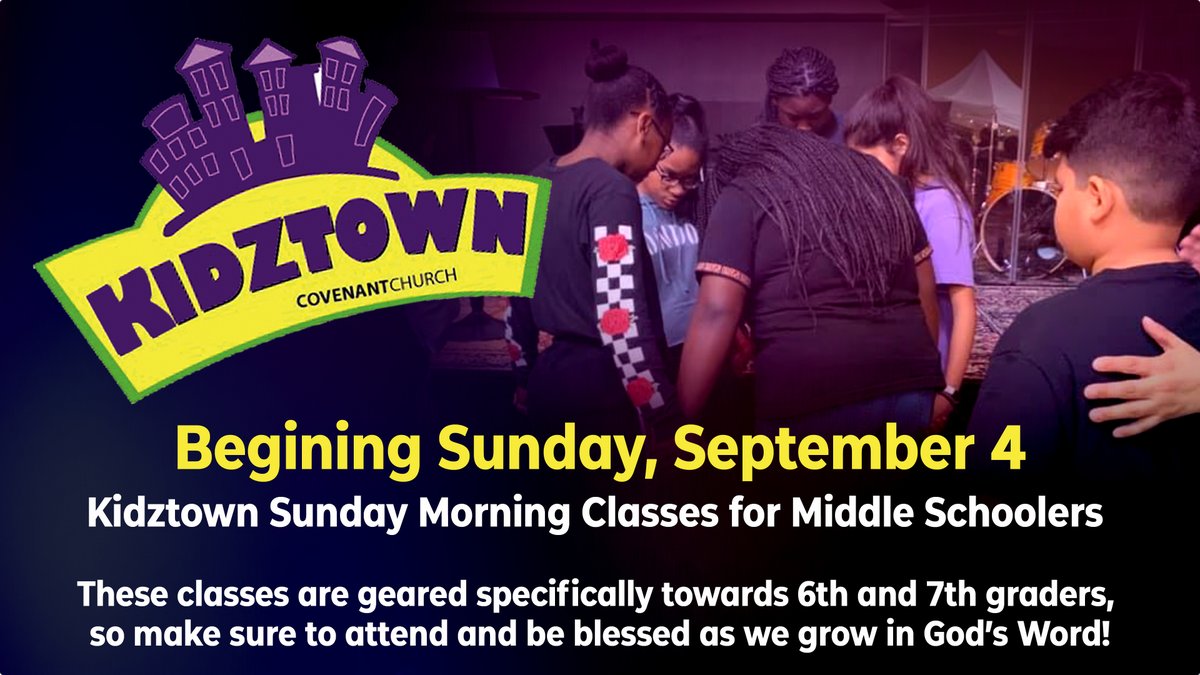 JDM_CC's tweet photo. 💥Hey 6th and 7th graders!💥
There's something new just for YOU! 😀👍

Join us as we grow in God's Word together in Kidztown starting September 4 at 10am.

See you there!

#jdmcc #kidztown #destrehan #cathyduplantis https://t.co/f8te9YqzqS