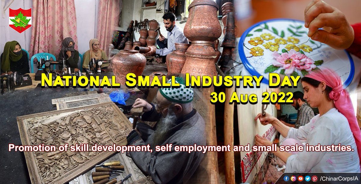Small industries lay the foundation for Large Corporations #ChinarCorps extends warm greetings to Small Industries in the #valley on the occasion of National Small Industries Day #SmallIndustryDay #Kashmir #WeCare #مرتضى_منصور #بغداد #شكرا_الحاوي_وليد_سليمان #دفعة2023 #قضية_كنو