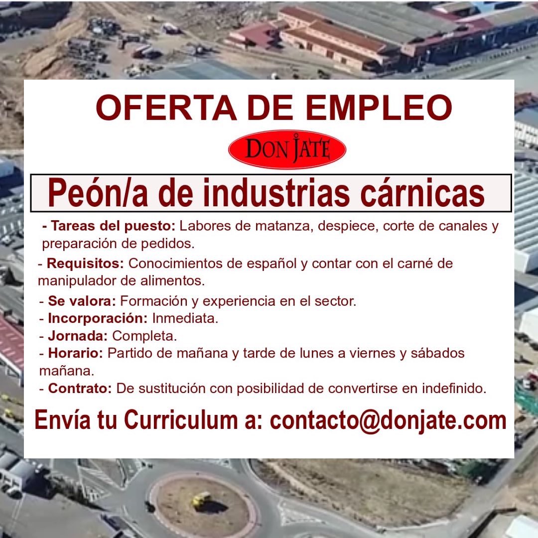 📣Oferta de empleo de nuestro asociado Don Jate 👇🏼