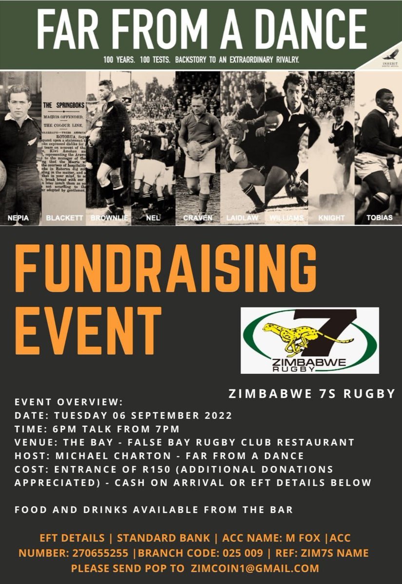 Front Row Grunt (@frontrowgrunt) on Twitter photo The Zimbabwe 7s team are in Cape Town for the @WorldRugby7s taking place next weekend. To help cover costs they fund themselves), they are hosting a fund raiser at <a href="/FalseBayRFC/">FalseBayRFC</a> next Tuesday that includes the fabulous "Far from a Dance" presented by Michael Charton ... The Zimbabwe 7s team are in Cape Town for the @WorldRugby7s taking place next weekend. To help cover costs they fund themselves), they are hosting a fund raiser at <a href="/FalseBayRFC/">FalseBayRFC</a> next Tuesday that includes the fabulous "Far from a Dance" presented by Michael Charton ...