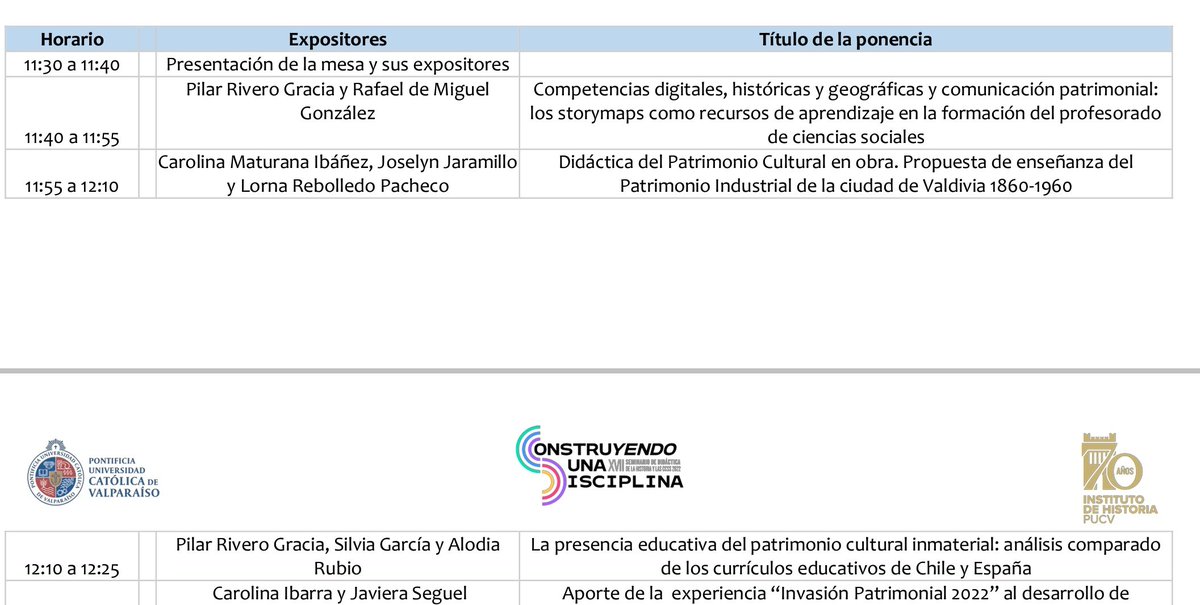 En el XVII Seminario de Didáctica de la Hª y las CCSS, desde <a href="/valparaiso/">La Historia de Valparaíso</a> @VRIEA_PUCV hoy 2 intervenciones de miembros <a href="/ARGOSZARAGOZA/">ARGOS</a>, más info en captura de pantalla adjunta 👀👏🔍 <a href="/aupdcs/">AUPDCS</a> @FacultadEducaUZ <a href="/unizar/">Universidad Zaragoza</a> <a href="/IUCAunizar/">IUCA</a> We ❤️ Chile ☺️