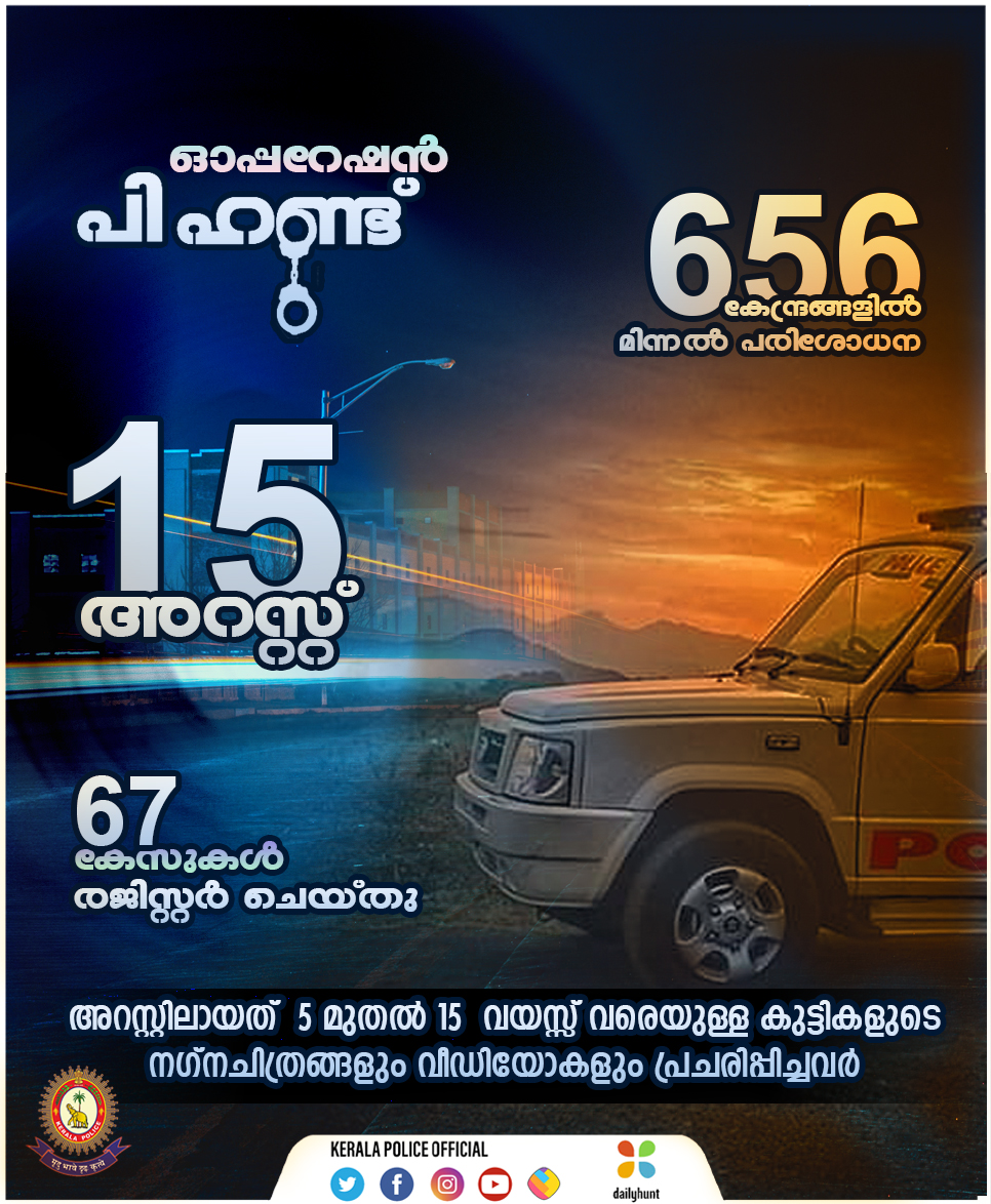 TheKeralaPolice's tweet photo. കുട്ടികൾക്കെതിരെയുള്ള ലൈംഗിക അതിക്രമം തടയുന്നതിന് വേണ്ടി കേരള പോലീസ് സൈബർ ഡോമിന് കീഴിൽ രൂപീകരിച്ച Counter Child Sexual Exploitation ടീമിന്റെ നേതൃത്വത്തിൽ സംസ്ഥാന വ്യാപകമായി നടത്തിയ ഓപ്പറേഷൻ പി ഹണ്ട് പരിശോധനയിൽ 15 പേരെ അറസ്റ്റ് ചെയ്തു.
#CCSE #PHUNT #keralapolice https://t.co/jN6CkWlrK7