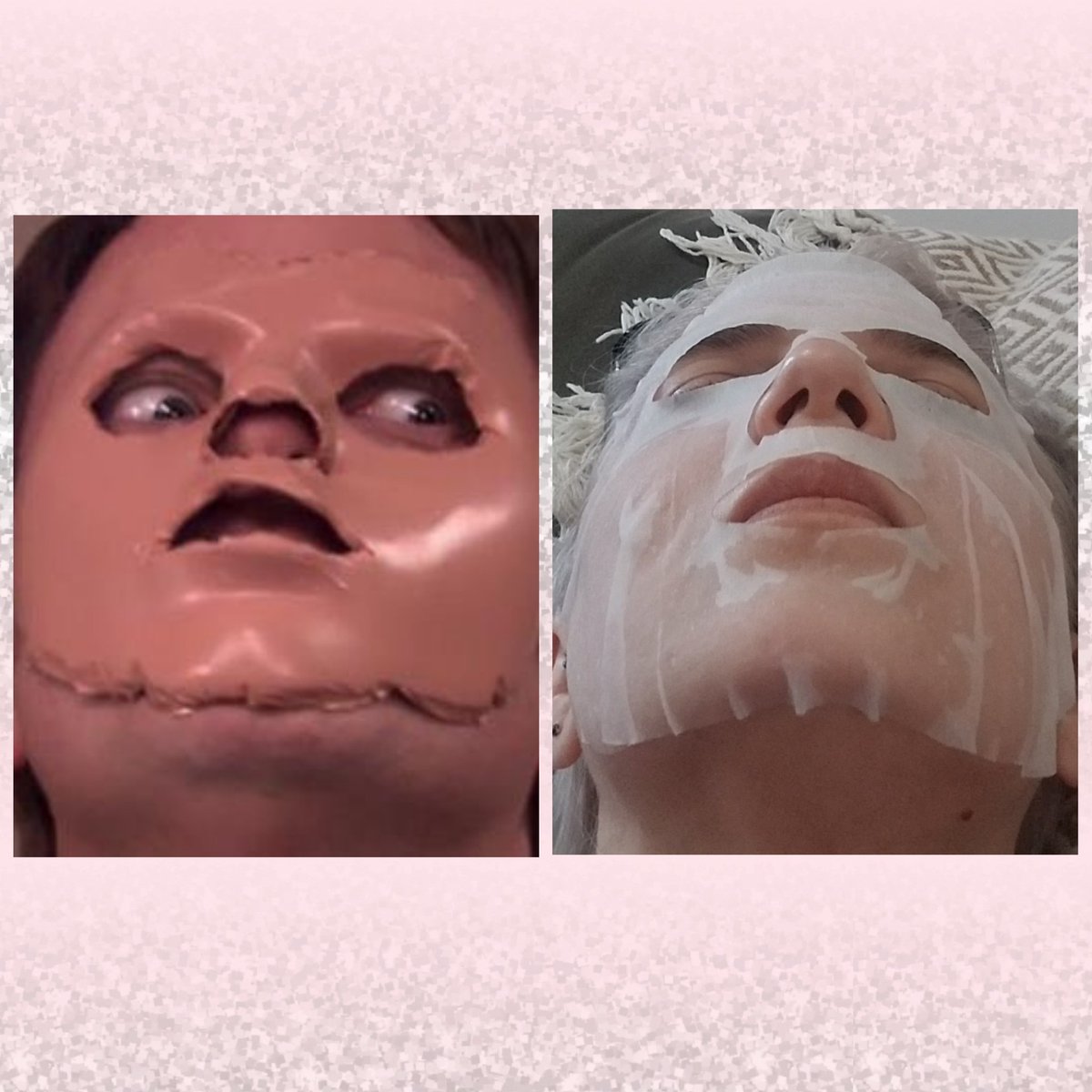 popscene01's tweet photo. When you're trying to relax with a paper moisturizing mask on &amp; your man compares you to when Dwight ripped the face off the dummy and put it on his own in @theofficetv. 🤣 https://t.co/XbfeTBNqqN