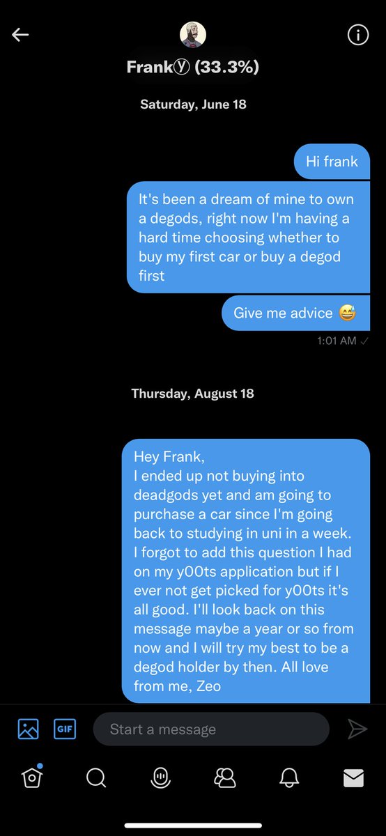 ZeoNFT's tweet photo. With @y00tsNFT coming up in a few days (coincidentally my 22nd birthday) I want to share to you my story. More than two months ago I wanted to buy a DeGods for 280 SOL. It was peak bear market and I felt the urge to get my first ever @DeGodsNFT 

A 🧵 https://t.co/ijoFND7zCF