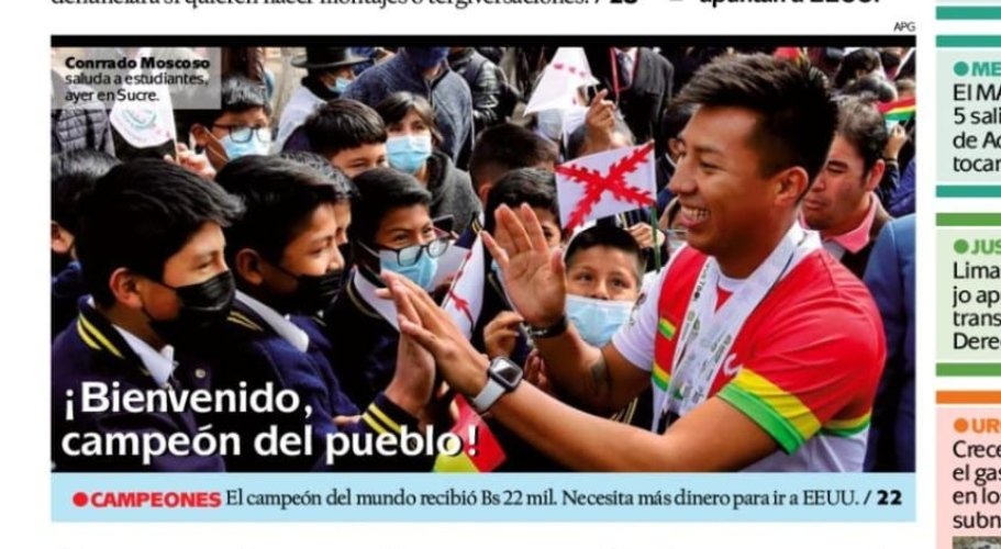 IvanSucre's tweet photo. #Conrrado en la primera plana de los periódicos de #Bolivia
#BienvenidoACasa https://t.co/PfeToAKIEI