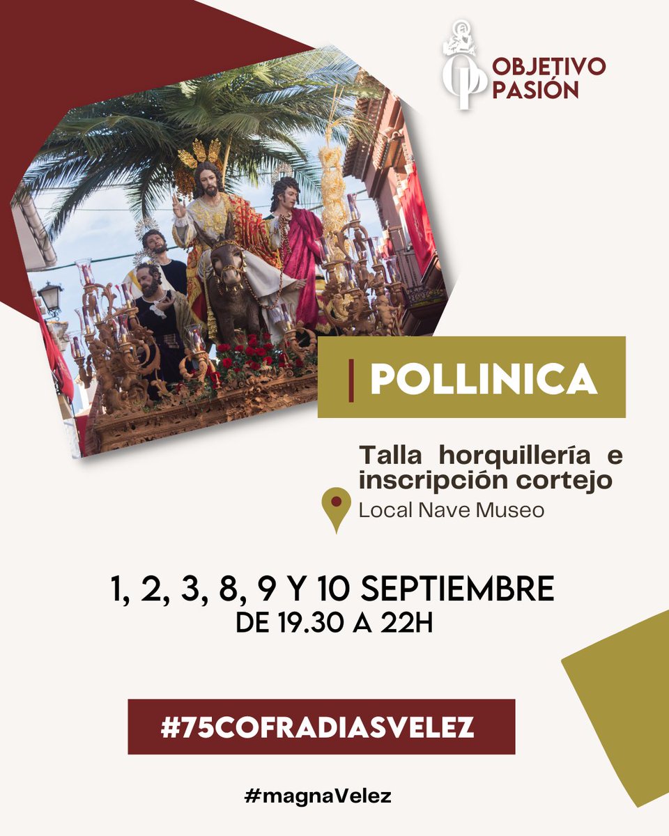 ObjetivoPasion's tweet photo. 🔴🟠 MAGNA VÉLEZ
A continuación las fechas de tallaje e inscripción del cortejo de diferentes Cofradías para la #MagnaVelez
 
@Resur_Estrella | @RicoyPiedad | @pollinicayrocio | @SentenciaVM 

¡¡Anímate a  participar en un día histórico para Vélez-Málaga!!
@75AgrupVelez https://t.co/yTZhw6y3bv