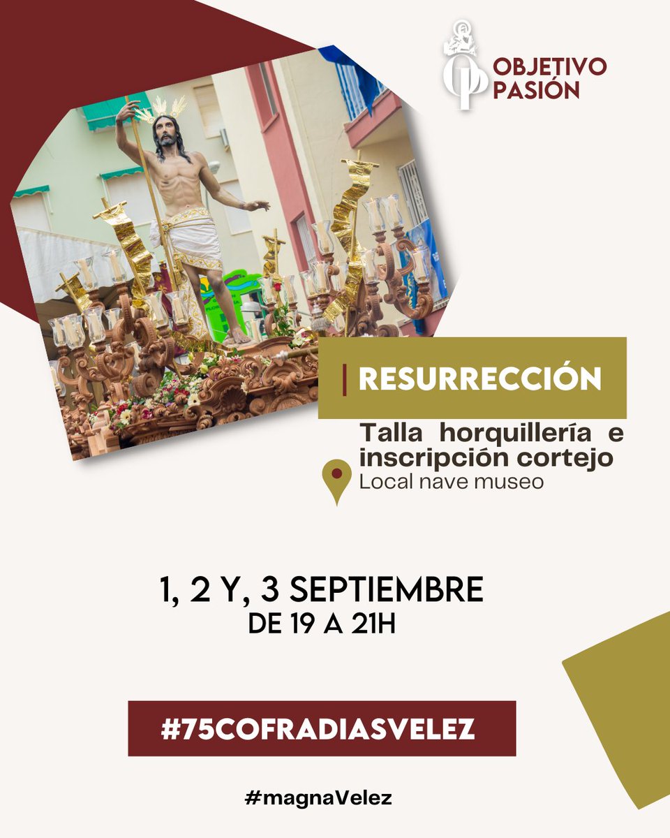 ObjetivoPasion's tweet photo. 🔴🟠 MAGNA VÉLEZ
A continuación las fechas de tallaje e inscripción del cortejo de diferentes Cofradías para la #MagnaVelez
 
@Resur_Estrella | @RicoyPiedad | @pollinicayrocio | @SentenciaVM 

¡¡Anímate a  participar en un día histórico para Vélez-Málaga!!
@75AgrupVelez https://t.co/yTZhw6y3bv