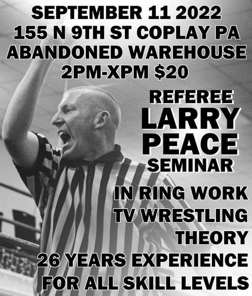 RefLarryPeace's tweet photo. Upcoming things I’m involved with that involve some really cool people.✌🏻

Open ring/training
9/2 @3Legacies 
Noon-8pm, $10 

💥💥💥💥💥💥💥💥💥💥💥💥💥

Ref Seminar 9/11 2pm-X in accordance w/@ExcellencePW $20
excellencepw@gmail.com 📧

#LancPA #CoplayPA #Ref #ProWrestling https://t.co/kuNtSfDPTP