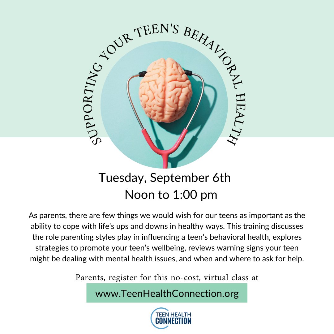 Supporting Your Teen’s Behavioral Health:
Parents contact Kris Hawkins, Parent Educator for more information at (704)381-8333 or kris.hawkins@teenhealthconnection.org.  #teenhealth #teen #charlotte #charlotteteen #parenting #behavioralhealth