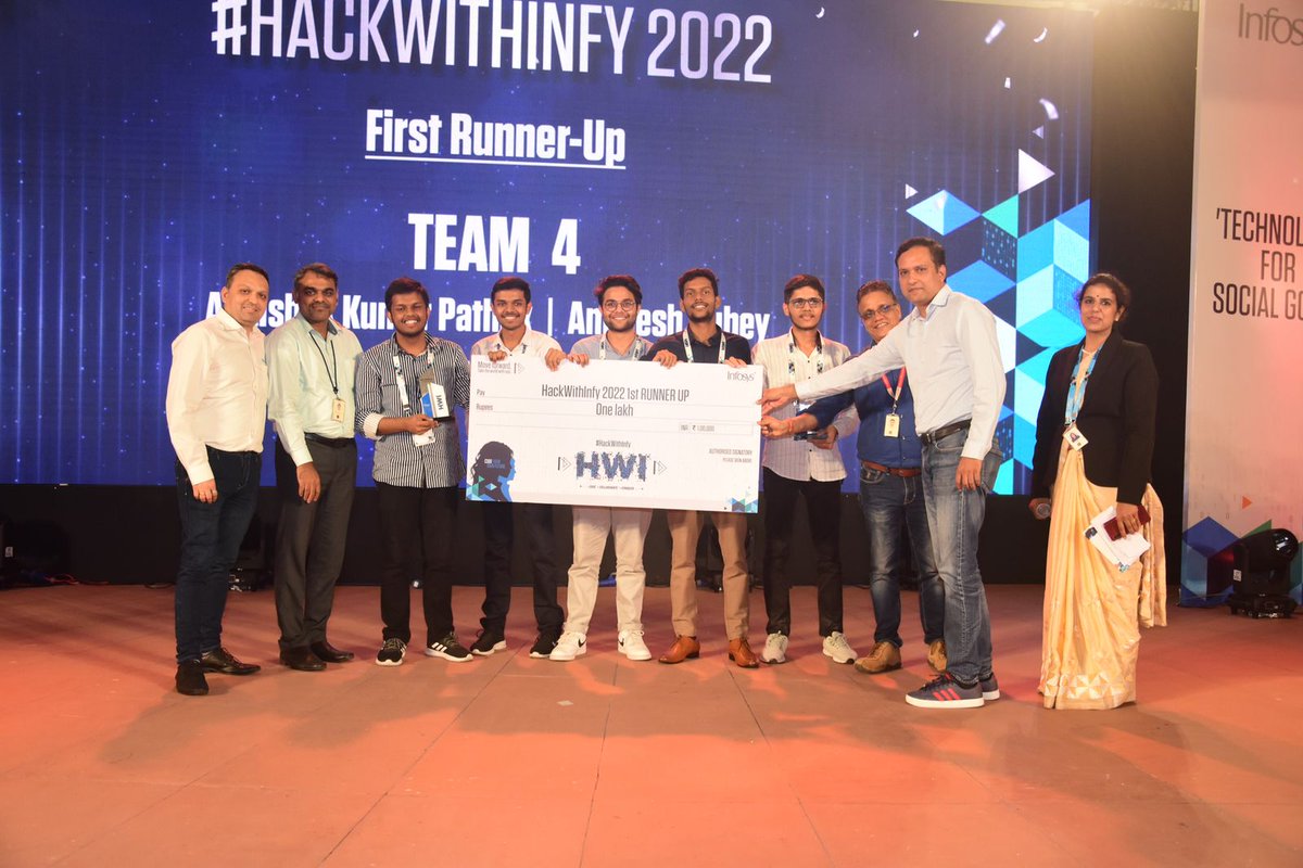 Infosys's tweet photo. The Grand Finale of the 5th edition of #HackWithInfy2022 drew to a fantastic close with winner announcement and performances ranging from stand-up comedy, dance performances and music night. #ForwardWithInfosys https://t.co/nOTI4J9rtD
