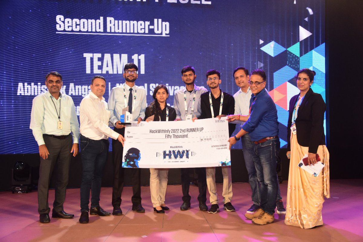 Infosys's tweet photo. The Grand Finale of the 5th edition of #HackWithInfy2022 drew to a fantastic close with winner announcement and performances ranging from stand-up comedy, dance performances and music night. #ForwardWithInfosys https://t.co/nOTI4J9rtD