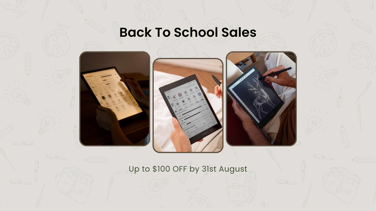 OnyxBoox's tweet photo. Do not miss out! Our #BackToSchool sales will end TOMORROW. The models on sale include:
13.3" : #MaxLumi2, #Maxlumi
10.3": #NoteAir2, #Note5, #NoteAir
7.8": #NovaAirC
7": #Leaf
6": #Poke3, #Poke4Lite
Shop now at https://t.co/QQT4jvA0VJ https://t.co/1J7pNDSPxG