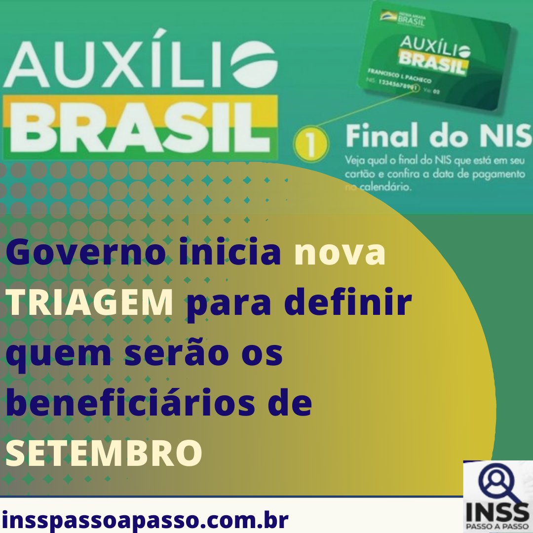 InssPassoaPasso's tweet photo. 🔴 AUXÍLIO BRASIL: Governo inicia nova TRIAGEM para definir quem serão os beneficiários de SETEMBRO

🔴 LINK NOS STORIES PARA CLICAR.

https://t.co/w7PxgEA3se

#insspassoapasso https://t.co/UmaYTzxHsG