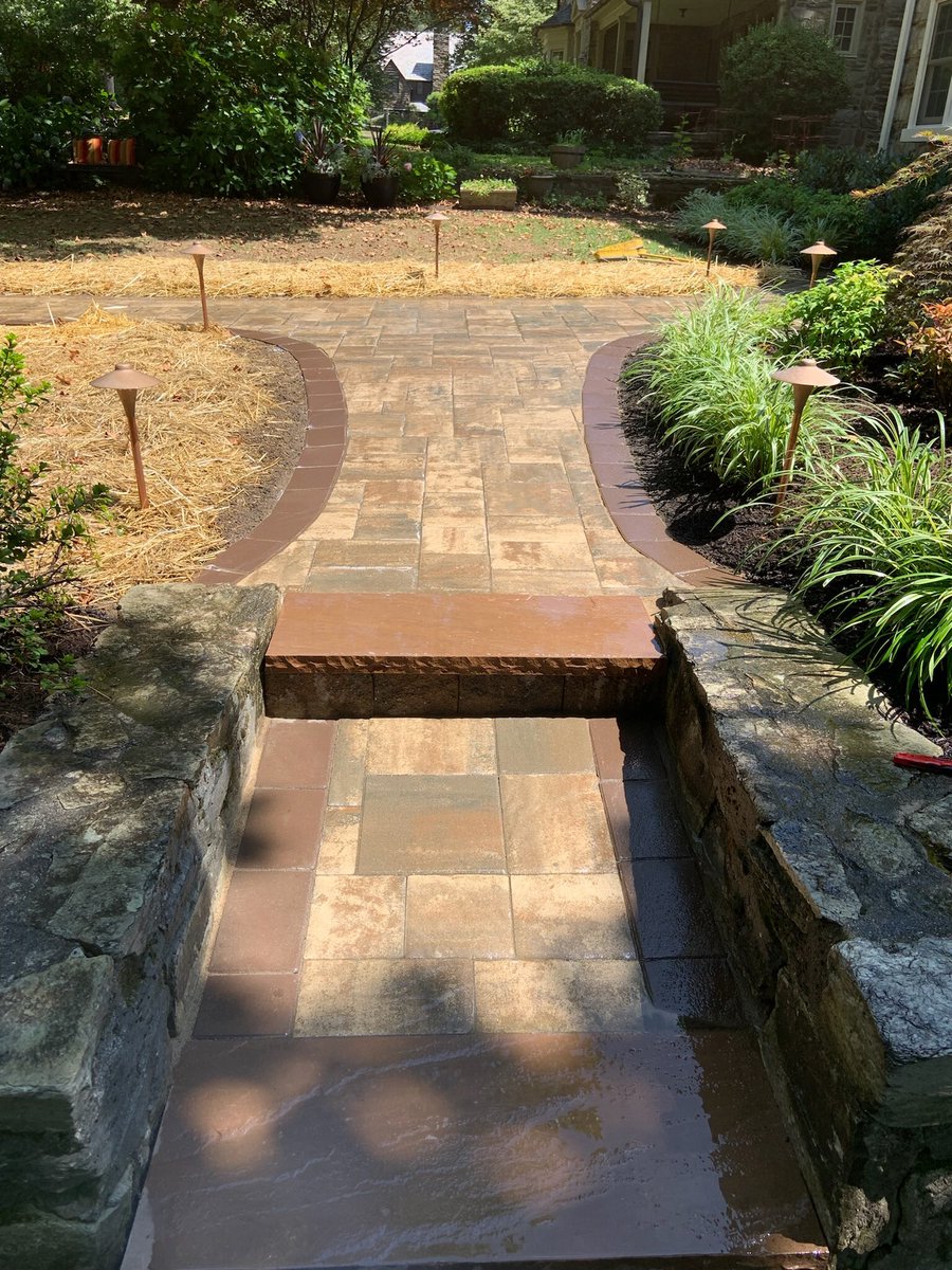 YourPond's tweet photo. Starting off Tuesday right with a beautiful #paverwalkway! Want to add some#curbappeal to your home? A stunning entrance is a great way to start! Adding @castlighting and new landscaping will make you the talk of the neighborhood! #homeinspiration #castlighting #homesweethome https://t.co/6swIdHO3ak