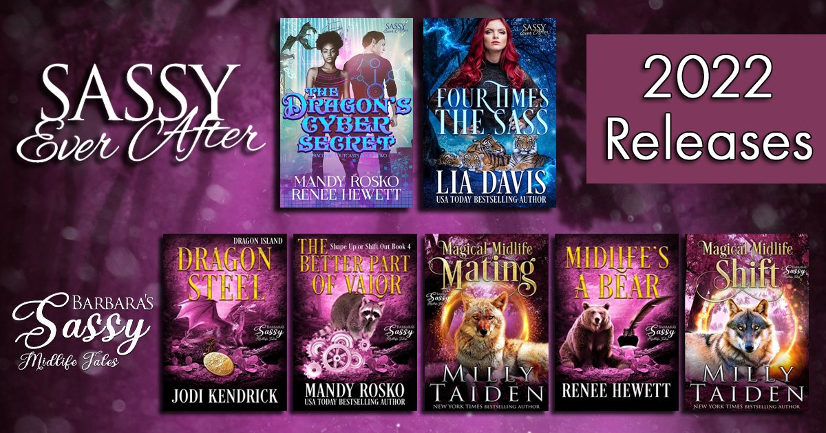 MTWorldsPress's tweet photo. Have you caught all of the 2022 Sassy books?

The Dragon's Cyber Secret by Renee Hewett &amp; Mandy Rosko
Dragon Steel by Jodi Kendrick
Midlife's a Bear by Renee Hewett
The Better Part of Valor by Mandy Rosko
Four Times the Sass by Lia Davis https://t.co/fbQhagcwGm