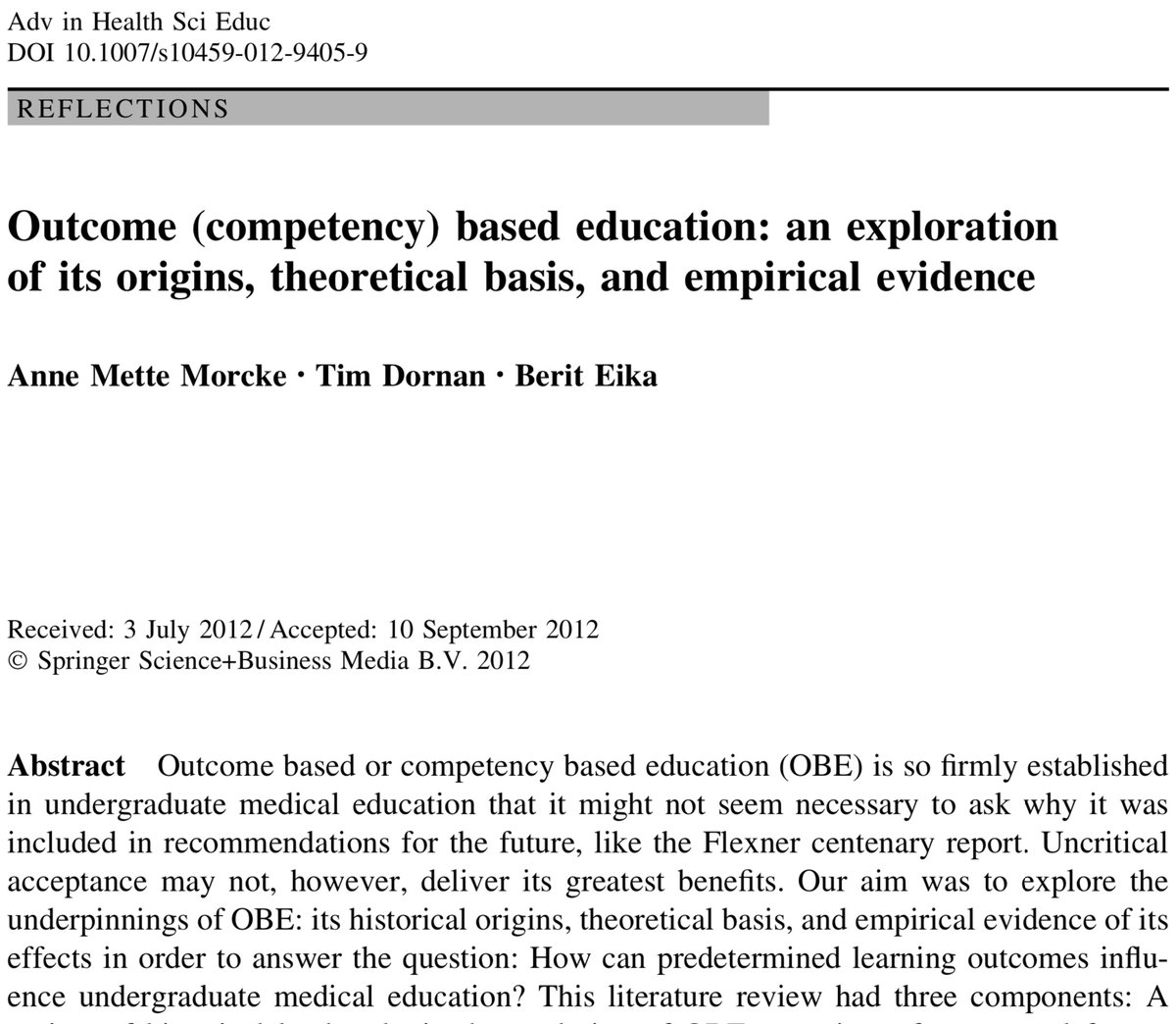 OBE: recycled repeatedly for &gt;50 years. Is it really the future? #AMEE2022 Atomising doctors into measurable learning outcomes cannot produce caring and capable doctors but does dehumanise and disillusion them. See this critique. Thoughts?