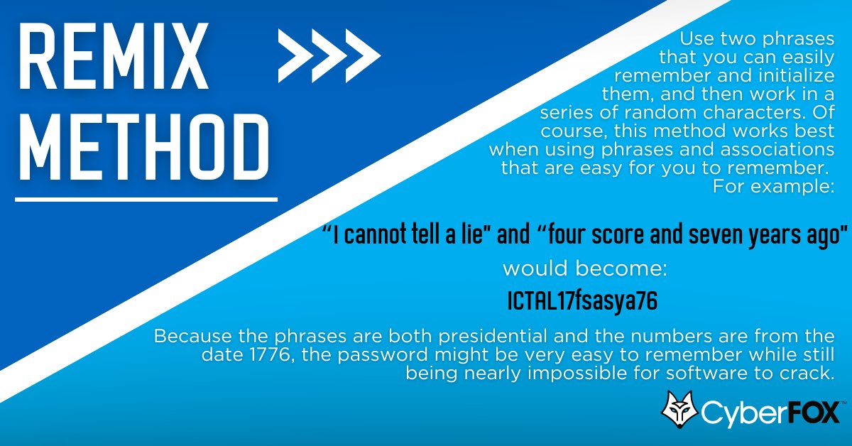 CyberFoxLLC's tweet image. Try one of these methods to make your next password, or use a password generator like the one built into Password Boss. 
Tag a friend or coworker who always forgets their passwords below ⬇️
#strongpassword #PasswordBoss #passwordmanager #passwordgenerator #passwordhygiene