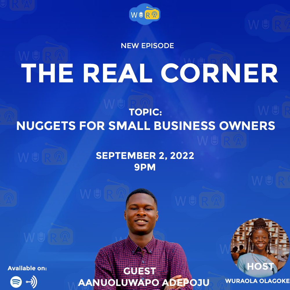 WURARADIO's tweet photo. On Friday, 2nd September, 2022 by 9pm, podcast will be on Wura Radio, available on Anchor, Spotify, Amazon etc by 9pm
Follow in advance π
https://t.co/pNqw0FU7Iq
You shouldn't miss out!
@AanuoluwapoAd17 is coming π€ππ₯ππ₯
#businessgrowth
#therealcorner
#podcasts
2/2 https://t.co/62mmxb2eJP