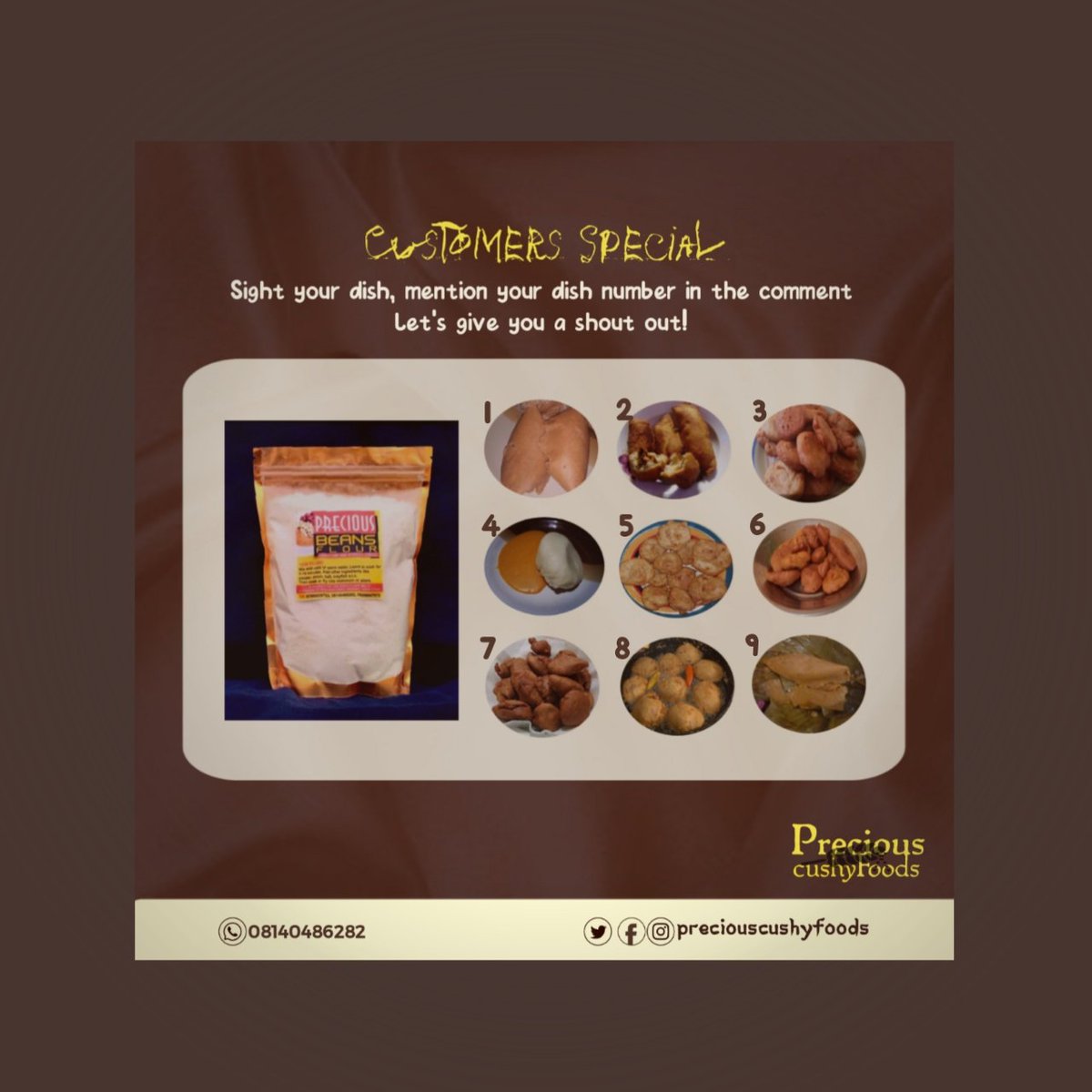 preciouscushyf's tweet photo. Have you used Precious Bean Flour before?
If yes, this is for you

Sight your dish (if it is here), drop the dish number in the comment sections of our social media platforms https://t.co/bn99342eRh