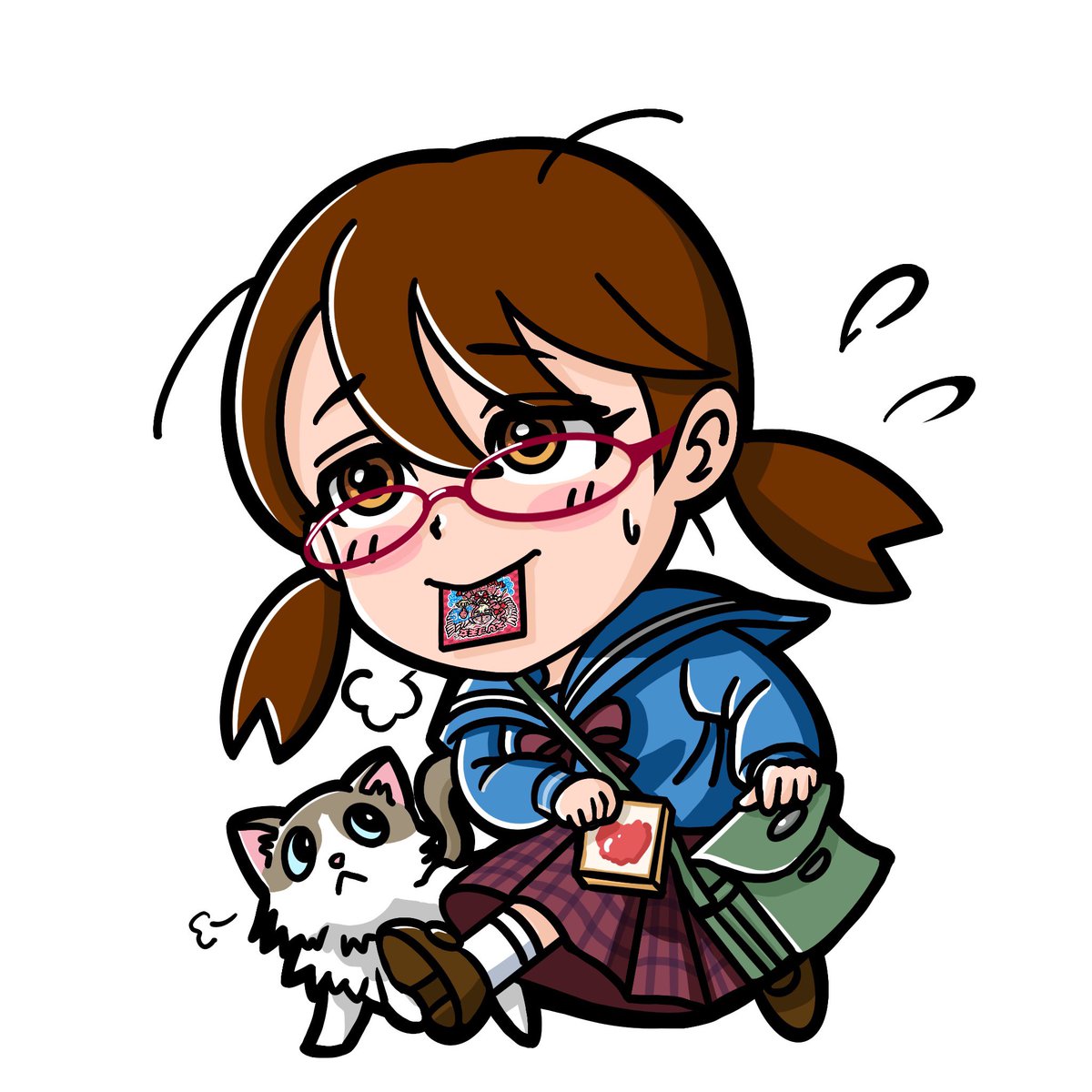 「自作シール梁間胡桃ちゃん。ラフから線画描き直して着色!そしてえび天さん( )あり」|トーソンのイラスト
