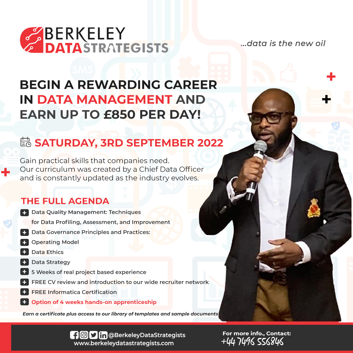 BdsBerkeley's tweet photo. Programme starts on Saturday!!!
Join us on Saturday 3rd September 2022!!!
At #berkeleydatastrategists, we have a dream to develop the first generation of BAME Data Management Evangelists
DM us to be part of the Data Management Evangelists.
#datanewoil #datamanagement @lnctoday https://t.co/cHWJEweTk7