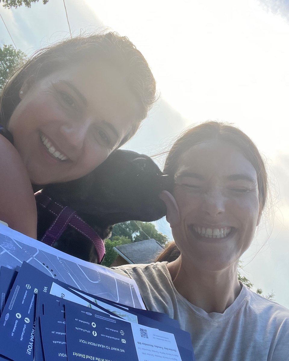 PaulTakac_PA's tweet photo. Canvassing is always the most fun with friends! And dogs! #walkandknock #demdogs #pa82 #politicalpups https://t.co/1VB29JSnb8