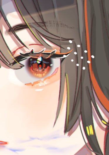 1girl solo close-up black hair red eyes streaked hair eye focus  illustration images