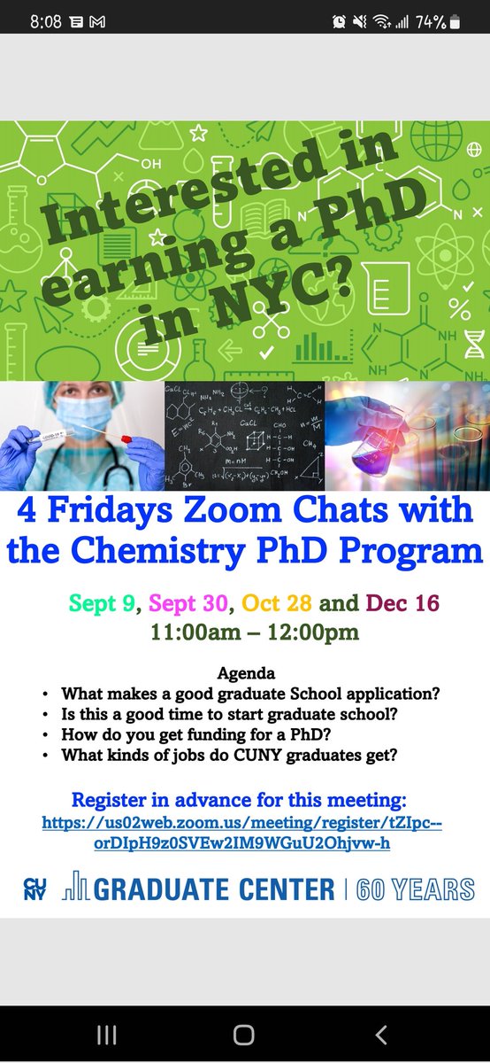 <a href="/GCsciences/">GC Sciences</a> <a href="/GC_BiochemPhD/">Biochem</a> <a href="/CUNYSciCom/">CUNY Sci Com</a> <a href="/asrc_gc/">CUNY ASRC</a> <a href="/BCCancerCenter/">Brooklyn College Cancer Center (BCCC-CURE)</a> <a href="/ACSGCI/">ACS Green Chemistry Institute</a> <a href="/GC_CUNY/">The Graduate Center</a> 
us02web.zoom.us/meeting/regist…