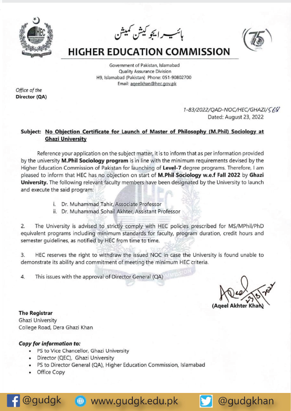 gudgkhan's tweet photo. Congratulation to the Dr. Muhammad Ali Tarar, Chairperson, Department of Sociology for NOC of M.Phil Sociology.

For the Latest Updates visit our Website and Social Media:
Website
https://t.co/LgolKRt910
Facebook
Ghazi University DG Khan
#iamghazian https://t.co/l10jv8TAbC