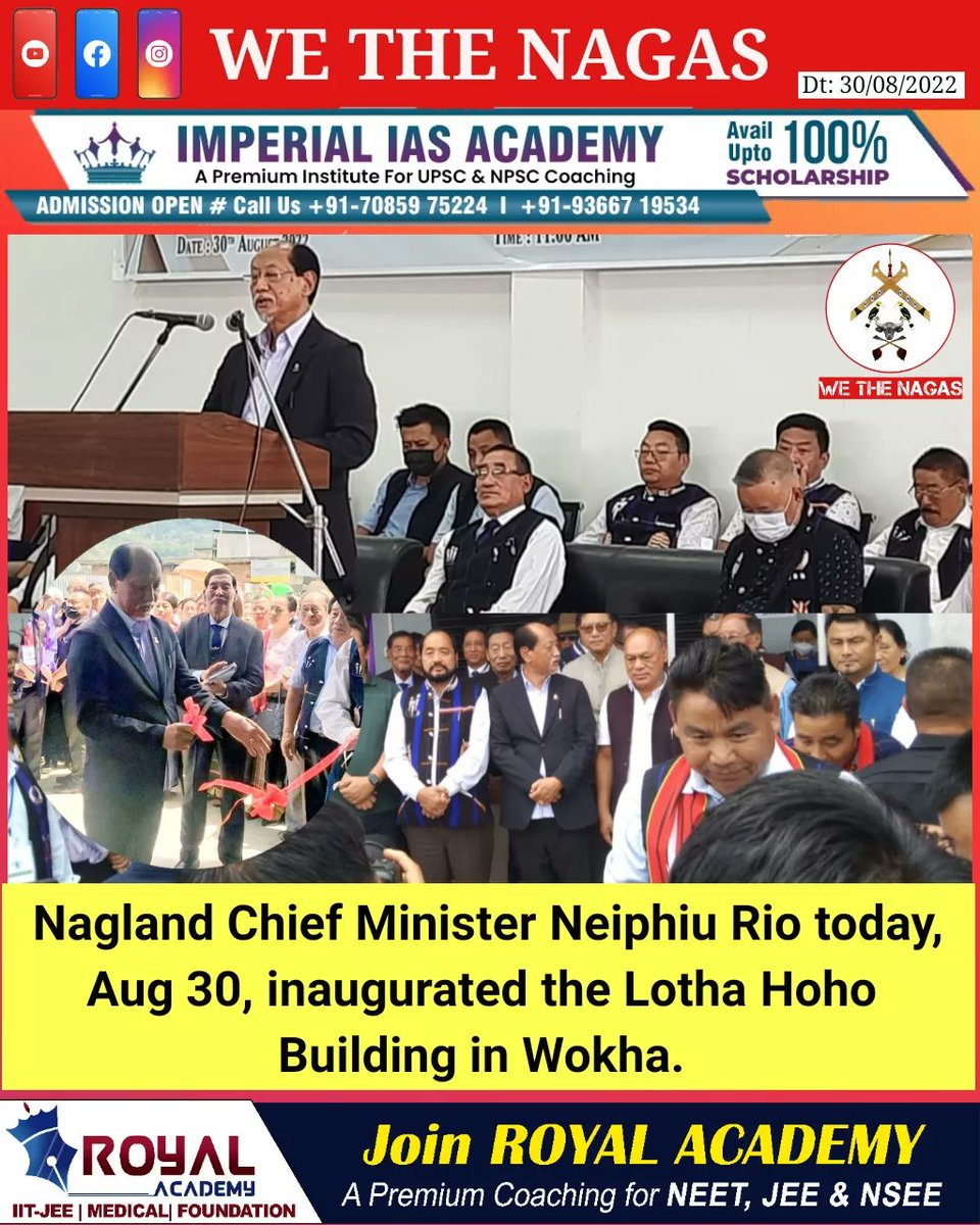WeTheNagas's tweet photo. Nagland Chief Minister Neiphiu Rio today, Aug 30, inaugurated the Lotha Hoho Building in Wokha.
@wethenagas
#Nagaland #WeTheNagas #Dimapur #Kohima #LothaHoho #Lotha #Wokha https://t.co/PCTWWKrIqx