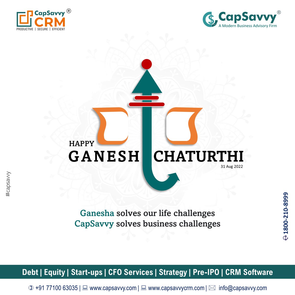 Happy Ganesh Chaturthi 2022

Ganesha solves our life challenges
CapSavvy solves business challenges

#ganeshchaturthi2022 #ganpatibappamorya #ganpatifestival #bappablessings #BusinessChallenges #financialadvisor #businessadvisor #capsavvy #capsavvycrm #anilbgoyal #caanilgoyal