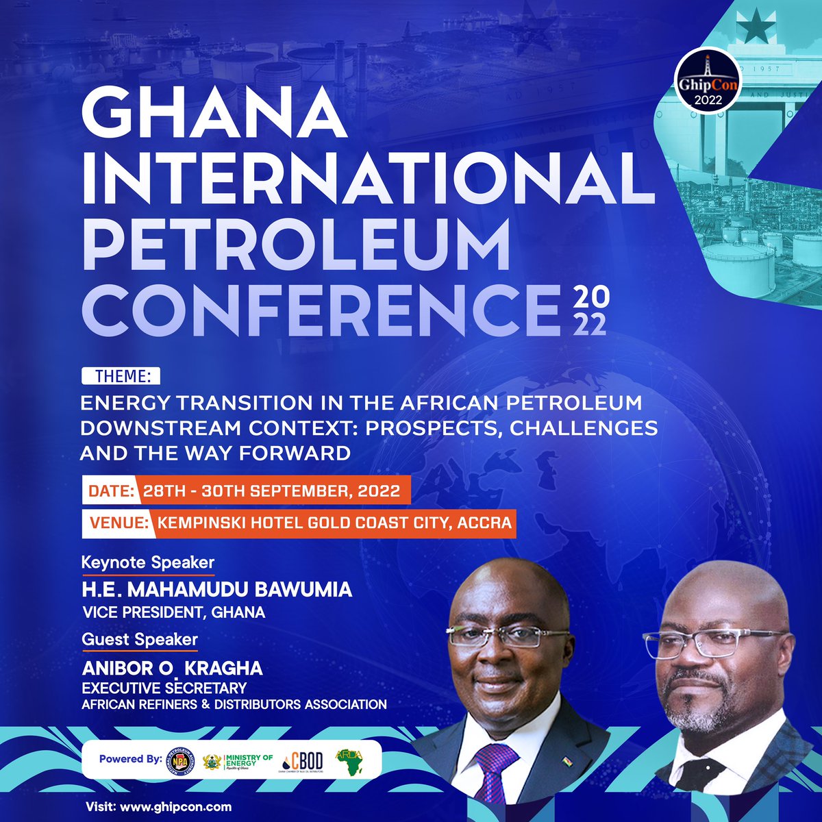 NPAGhana's tweet photo. Ghana’s largest International Petroleum Conference returns. Stay glued for more updates………

#ghipcon22
#ghipcon https://t.co/FBo6g9YgS6