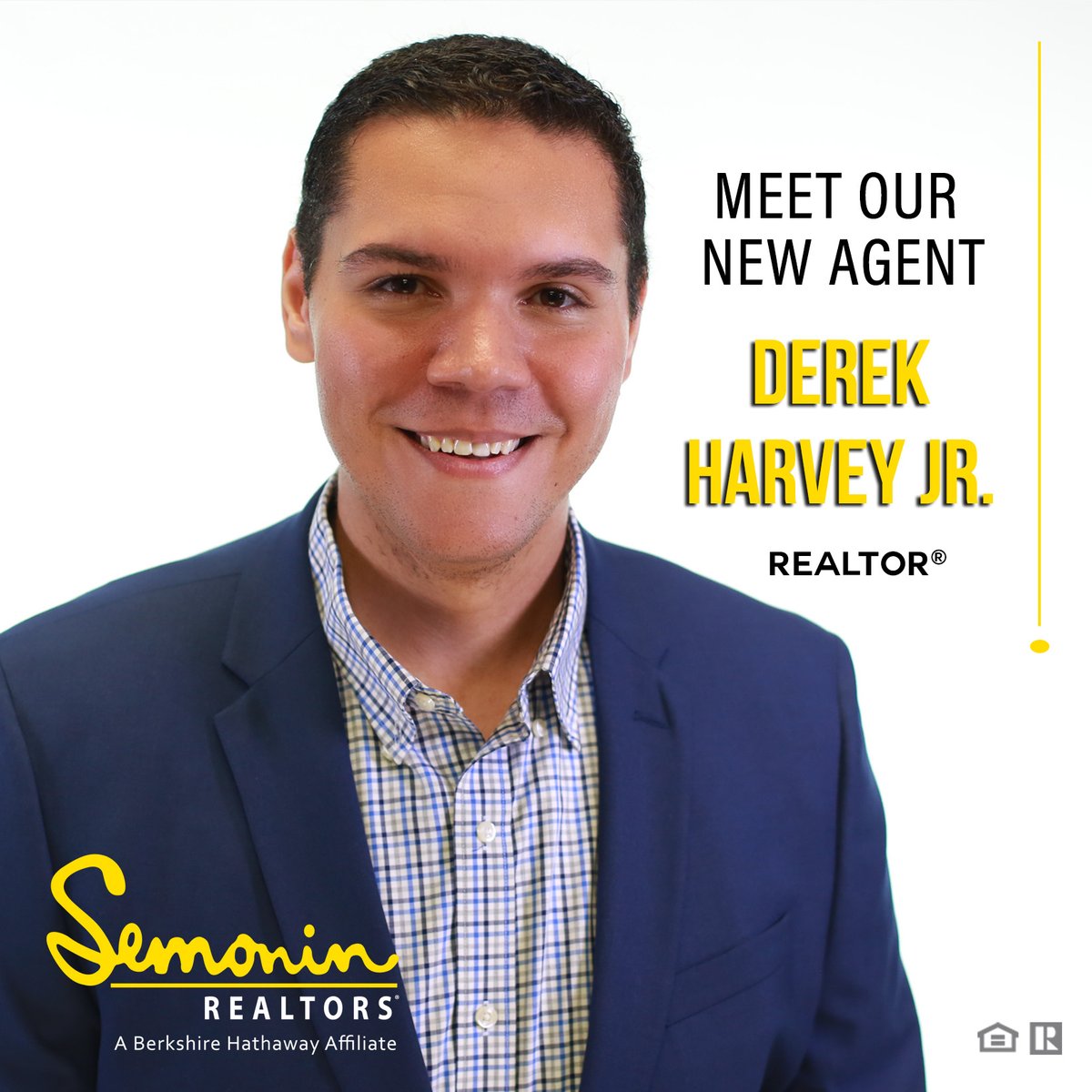 Semonin's tweet photo. Join us in welcoming our newest agent, Derek Harvey Jr., to the Semonin family! Derek is originally from Charlestown, IN and he is joining our New Albany office! In his free time, Derek enjoys spending time with his new nephew and family, as well as playing basketball! https://t.co/Nf3bw8gL7t