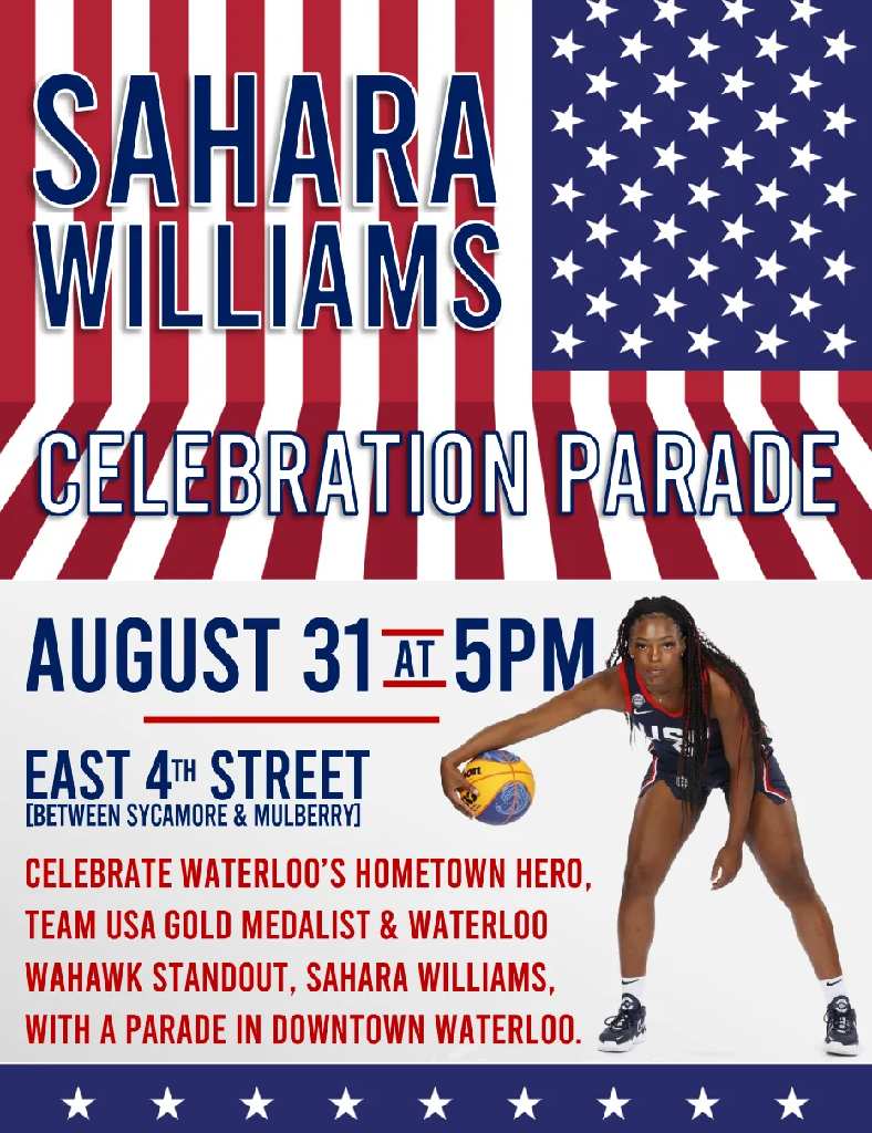 WaterlooSchools's tweet photo. Waterloo's hometown hero Sahara Williams, a senior this year at West High, will be honored in a celebration parade August 31 at 5pm.
#bebold
#WaterlooProud
#WahawkPride https://t.co/okZIDYE5aV
