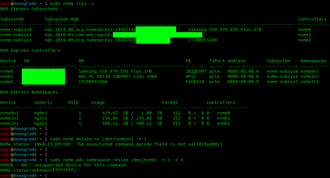 platymew's tweet image. I guess, i&apos;m not gonna play with #NVMe #Namespaces - the WDC PC SN530 won&apos;t let me.

I have a hunch; it&apos;d make sense that namespaces is a datacentre kind of feature. Unless you&apos;re an idiot like me, no consumer would actually need or use it.

Anyone selling cheap DC gear? 💸😅
