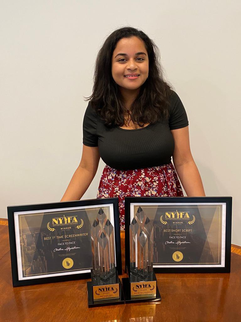 ChrissyA_92's tweet photo. Start spreading the news! 🗽I’m so happy &amp; excited that Face to Face won Best Short Script &amp; I’m so humbled to have won Best 1st Time Screenwriter @NYIntFilmAwards Thank you to the judges for believing in my story. I will be staring at my New York skylines forever ❤️ https://t.co/pVF3Y2Sjdp