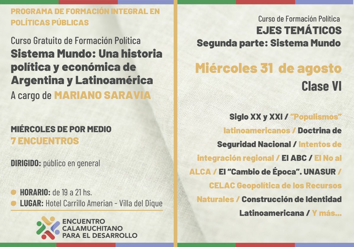 ECalamuchitano's tweet photo. #𝐈𝐍𝐕𝐈𝐓𝐀𝐂𝐈Ó𝐍 ‼️👉#𝐂𝐥𝐚𝐬𝐞𝐕𝐈 

🗓️ 𝐌𝐢é𝐫𝐜𝐨𝐥𝐞𝐬 𝟑𝟏  𝐝𝐞 𝐀𝐠𝐨𝐬𝐭𝐨  #𝐕𝐢𝐥𝐥𝐚𝐝𝐞𝐥𝐃𝐢𝐪𝐮𝐞  19 HS.

👉 𝐓𝐚𝐥𝐥𝐞𝐫𝐞𝐬 𝐆𝐫𝐚𝐭𝐮𝐢𝐭𝐨𝐬 𝐝𝐞 𝐂𝐚𝐩𝐚𝐜𝐢𝐭𝐚𝐜𝐢ó𝐧 https://t.co/oFNgX8WUpE