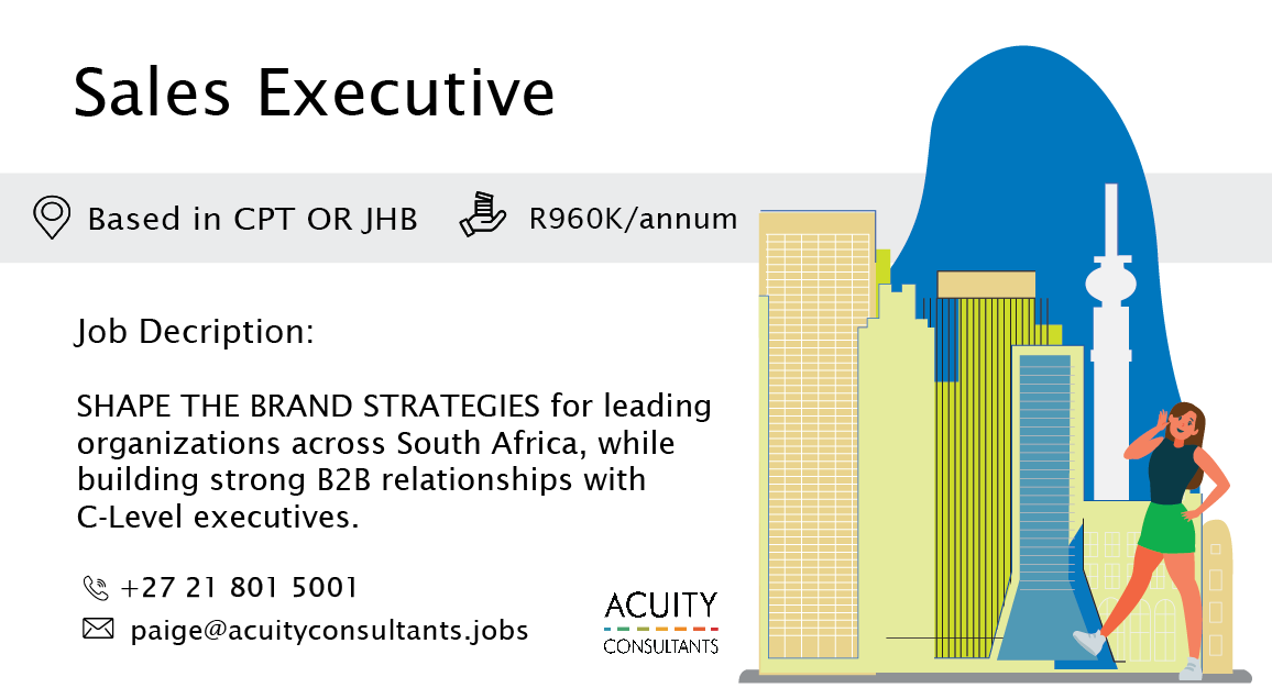consultacuity's tweet photo. 🎯 New #JOB | Sales Executive | 📍 Based in Cape Town &amp; Johannesburg |  💰 R960K/annum

MORE DETAILS HERE: 👉 https://t.co/VsLhtBHzpz 👈

#recruitment #acuityconsultants #jobalert https://t.co/oFA5p1bTyM