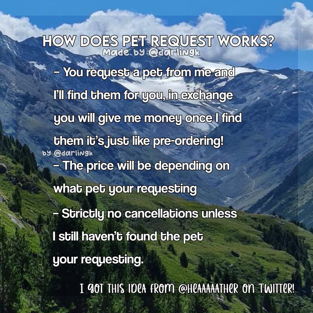 hello! im an adopt me seller and I do pet request or item request whatever you call it ✌️

these are the info you need if you buy from me:
- im online at 8-10AM &amp; 6-10PM
- I don’t entertain rude buyers.
- I can’t do rush orders anymore due to school
- regular customers = freebies