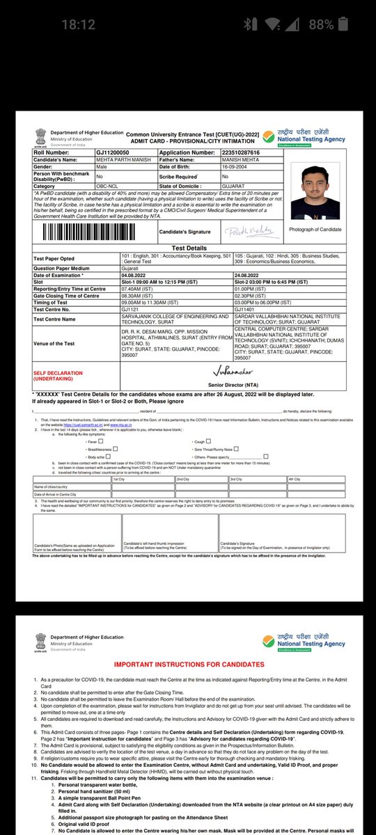 ParthMe72901778's tweet photo. Mine CUET exam for slot 1 on 4th August cancelled after technical fault on my paper wasn't came in my preferred language.Mine accounts and General test paper is still not happened.I request @DG_NTA to conduct retest for my remaining slot 1 papers of general test and accounts. https://t.co/bZfC1zOb1b