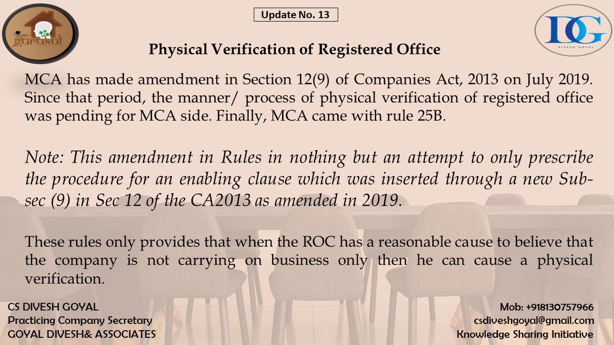 DiveshGoyal04's tweet photo. Physical Verification of Registered Office

As per Latest Amendment by MCA, ROC can do the physical verification of Registered office of Company on the basis of many reason. 
https://t.co/mlNPWO2xLW

#bornforcs #proudcs #icsi #icai #icsielection #icsielection2022 #cs #ca #MCAV3 https://t.co/seloigxHeW