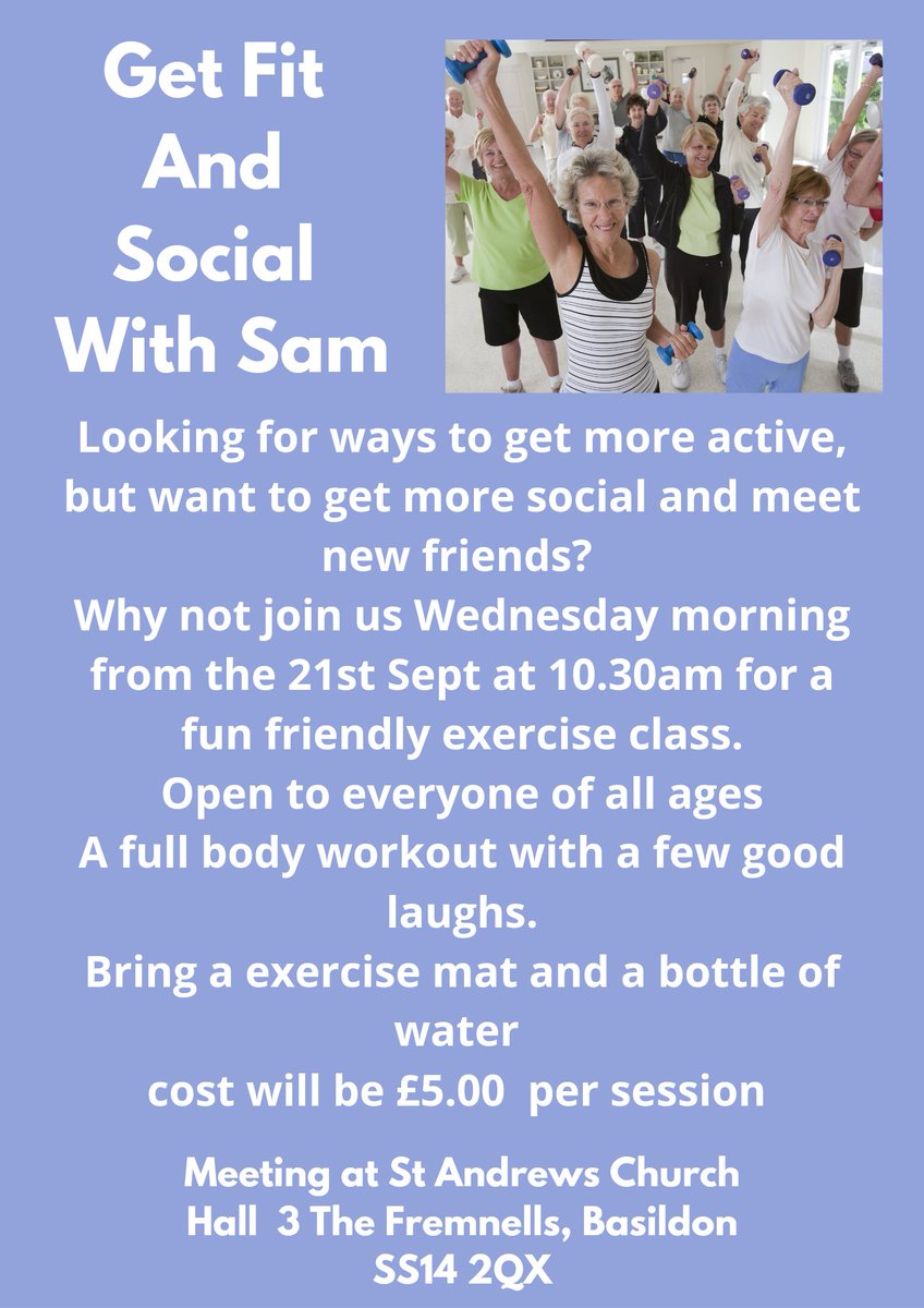 TheRunFitClub1's tweet photo. Something exciting starting Wednesday 21st September at 10.30am.
"Get Fit And Social With Sam"
Message for more information 
@ActiveEssex @ActiveBasildon @bbw_cvs #Wevegotthis https://t.co/egFf9eVScE