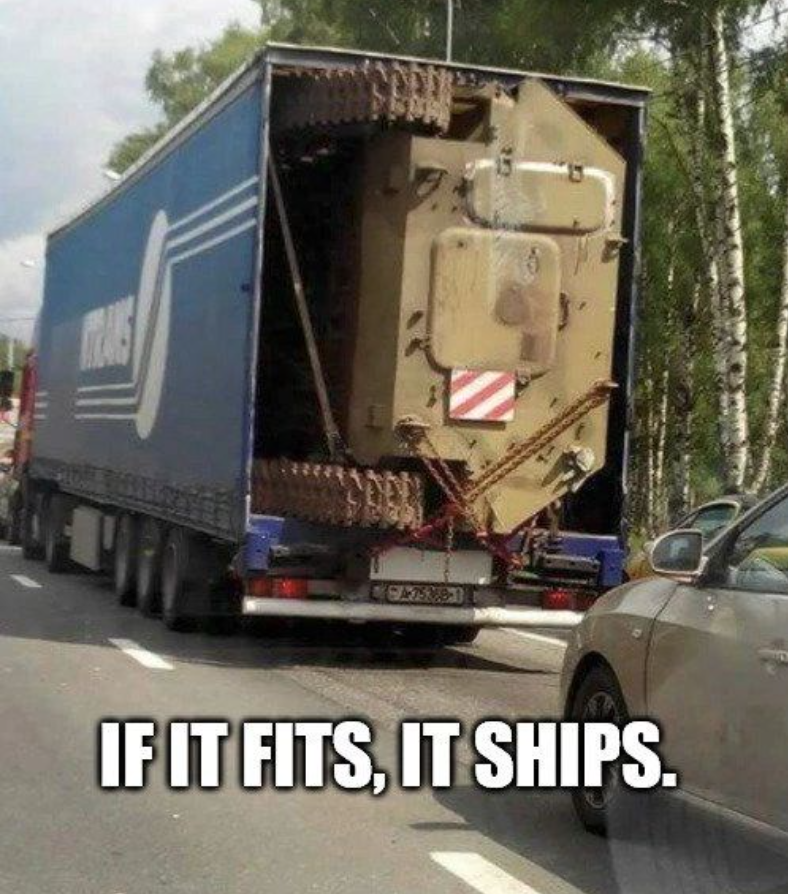 HTLFreight's tweet photo. Happy Tuesday! 

At HTL Freight, we can get practically anything on the road for you. As it says, “If it fits, it ships.” 

Contact us today to get your freight on the road! 

#HTLFreight #3PL #NorthCarolina #Freight #Transportation #Meme #Logistics https://t.co/cRnv0DrWaC